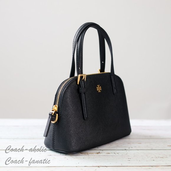 Tory Burch 149694 Emerson Dome Satchel Saffiano Leather Crossbody in Black - Picture 6 of 12